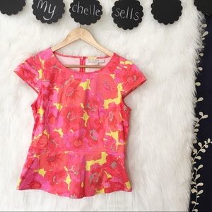 LOFT Fuschia Pink Floral Peplum Top-A9